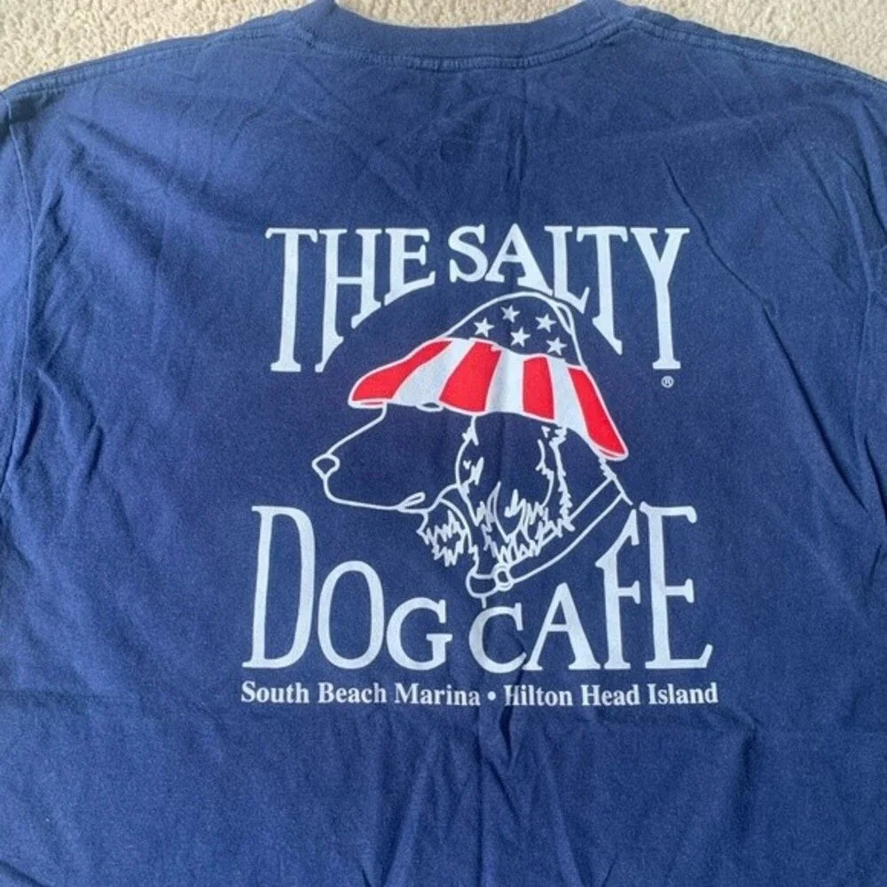 The Salty Dog Cafe T-shirt Hilton Head Navy Blue Red Patriotic Size M L - Picture 5 of 5